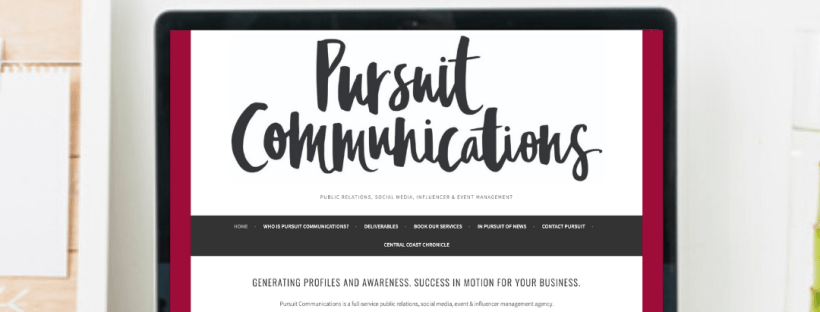 Laptop with Pursuit Communications website on screen